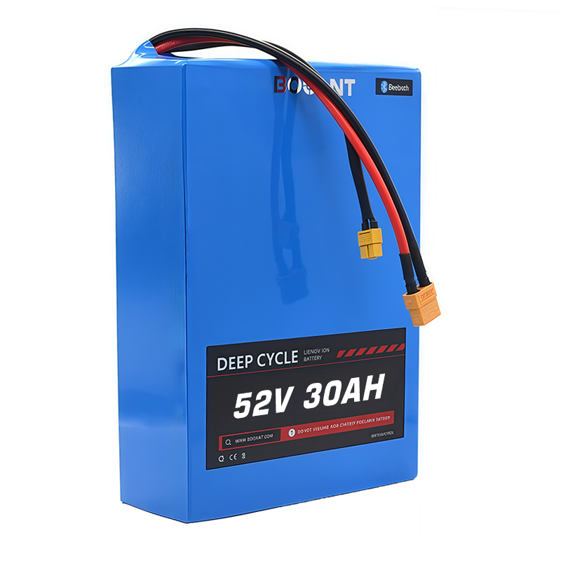 Side profile of a Booant Deep Cycle 52V 30Ah electric bicycle battery pack.