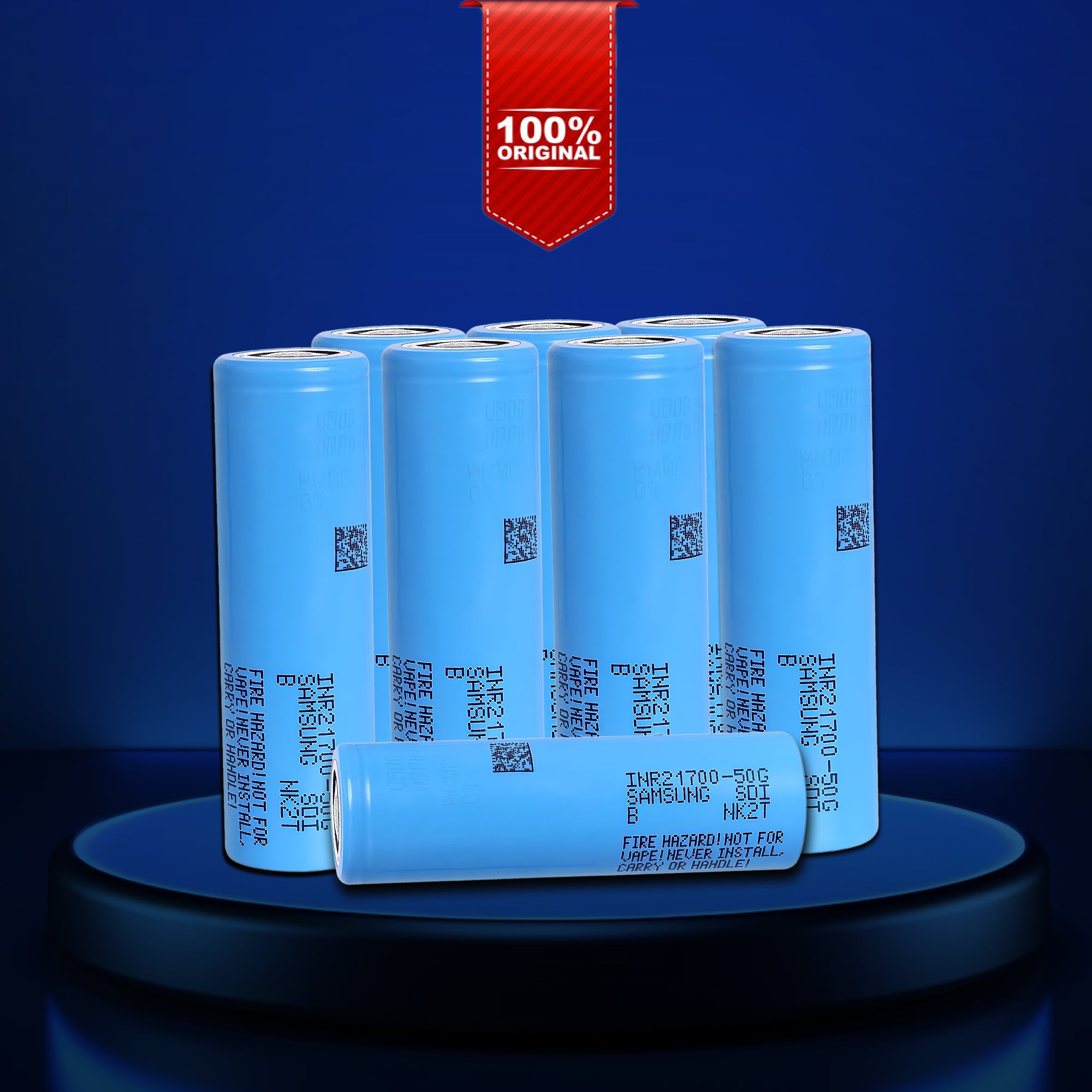 Genuine Samsung INR21700-50G cells inside battery pack. Clear model and safety labels shown.